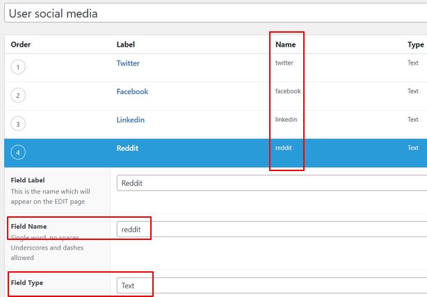 ACF User social media fields