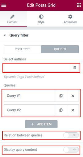 Query filter Post Tab Query