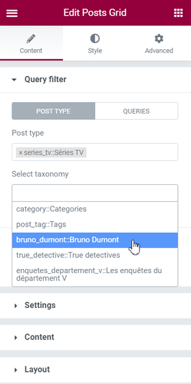 Query filter Taxonomy