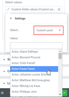 Query filter select values