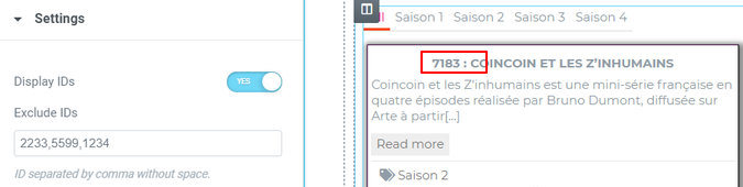 Settings exclude post ID
