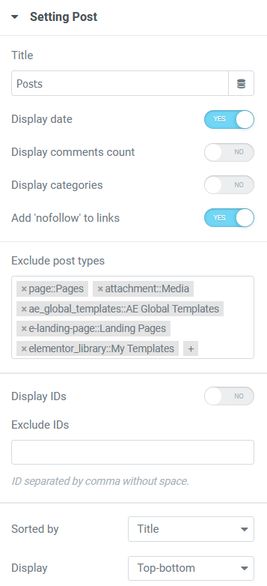 Sitemap settings posts