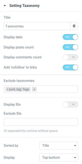 Sitemap settings taxonomies