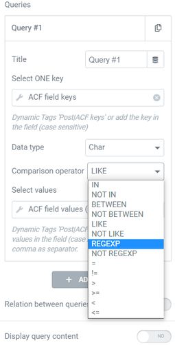 Query filter select ACF comparison