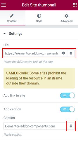 Site thumbnail settings