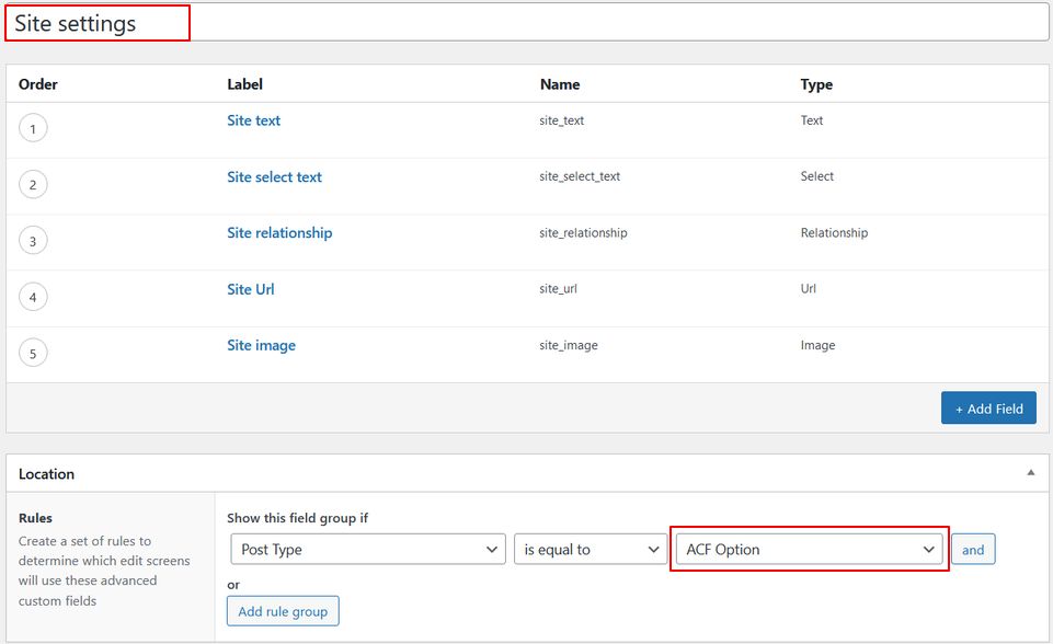 ACF group- ield post_type