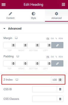 Section advanced zindex