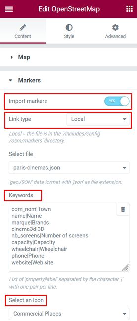 OSM import markers