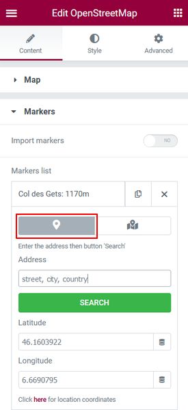 OSM marker adresse