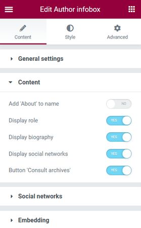 Author settings content