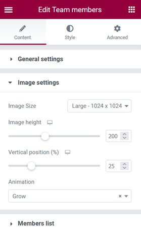 Team Members Image Settings