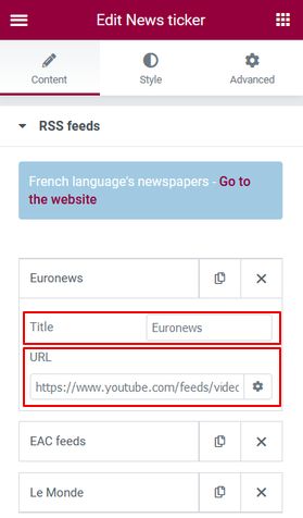 News Ticker RSS feeds list