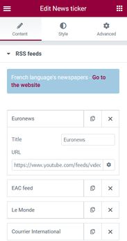 News ticker page feeds