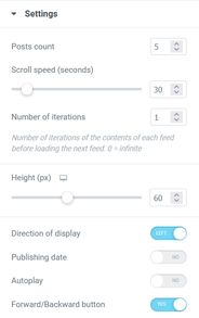 News ticker page settings
