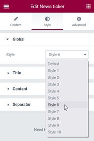 News ticker page styles