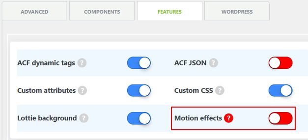 Motion effects activate feature