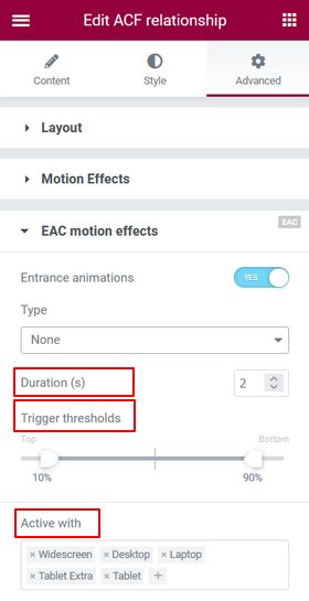 Motion effects settings